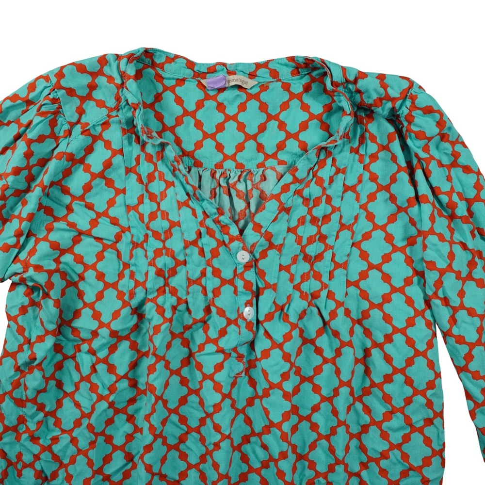 Soft Surroundings Medium Teal Orange Quatrefoil Geometric Shirt Blouse Casual - Picture 2 of 6